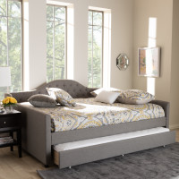 Baxton Studio CF8940-Grey-Daybed-F/T Eliza Modern and Contemporary Grey Fabric Upholstered Full Size Daybed with Trundle